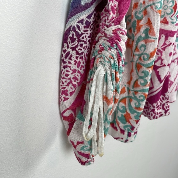 Chico's Women 1 Medium Multicolor Open Cardigan Sweater Ruched Sleeves Causal - Picture 3 of 8